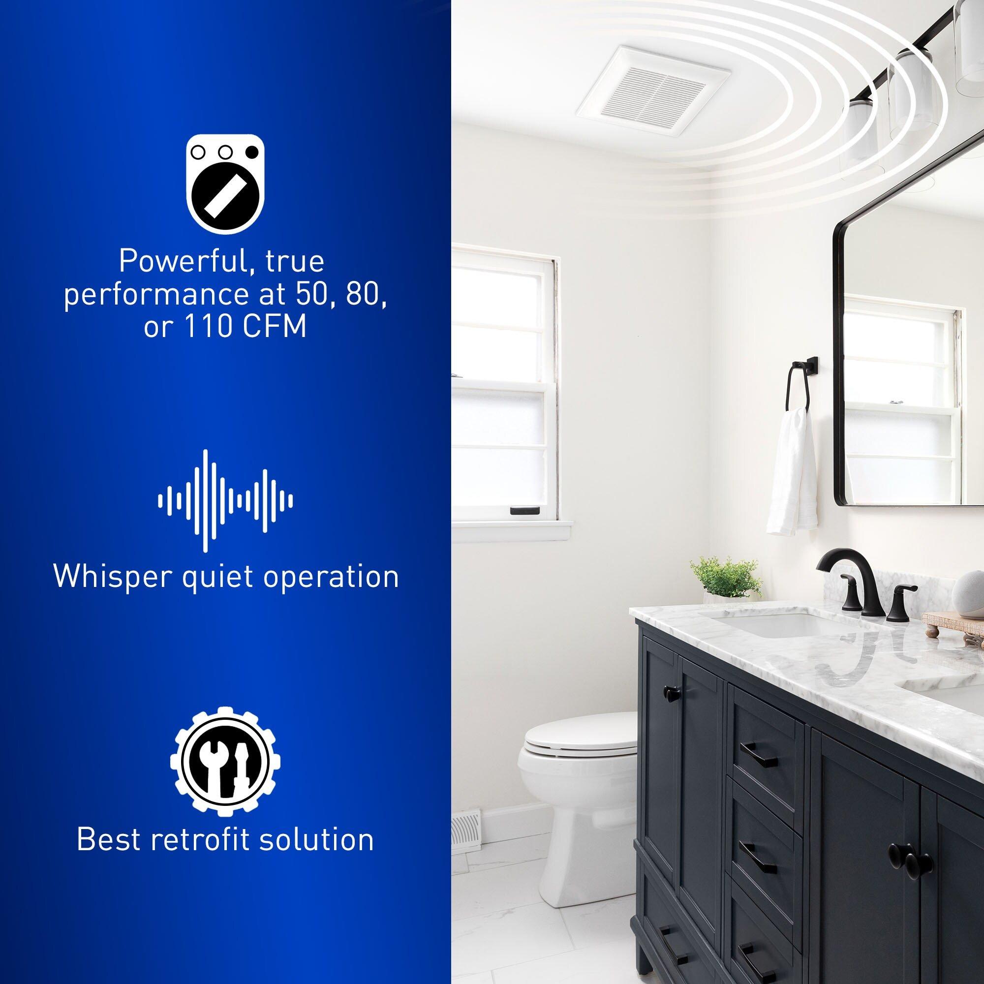 Panasonic White 50-80-110 CFM Ceiling Mount Ventilation Fan with Smartflow&trade; ECM Motor in White - 0.3-2 Sones - Energy Star Rated 