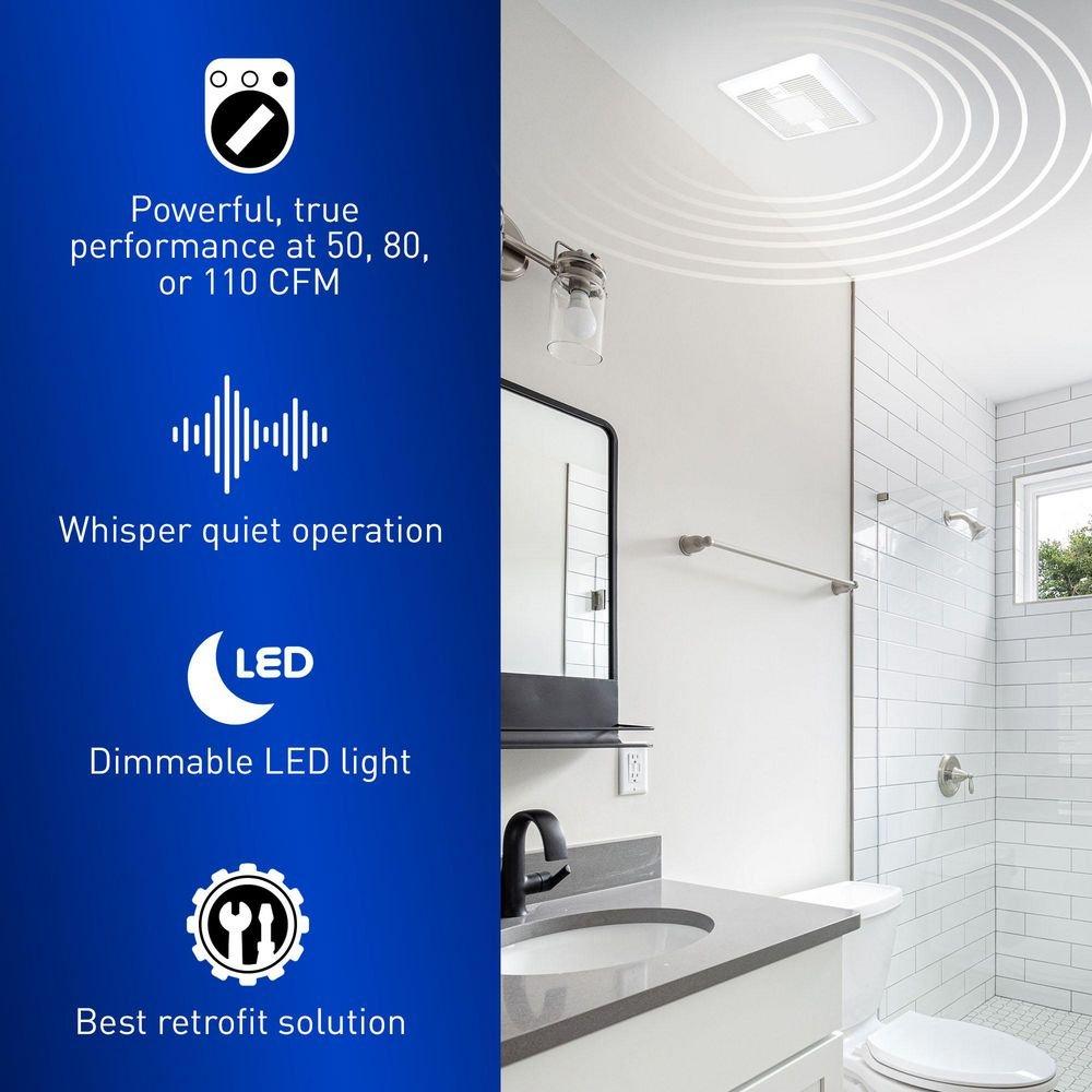 Panasonic White 50-80-110 CFM Ceiling Mount Ventilation Fan with Smartflow&trade; ECM Motor in White - 0.3-2 Sones - Energy Star Rated 