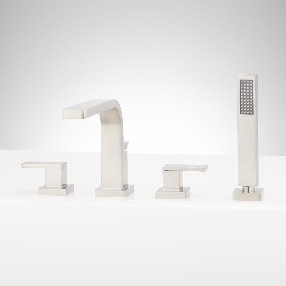 4- Hole Roman Tub Faucet and Hand Shower in Brushed Nickel - Rough In Valve Included 