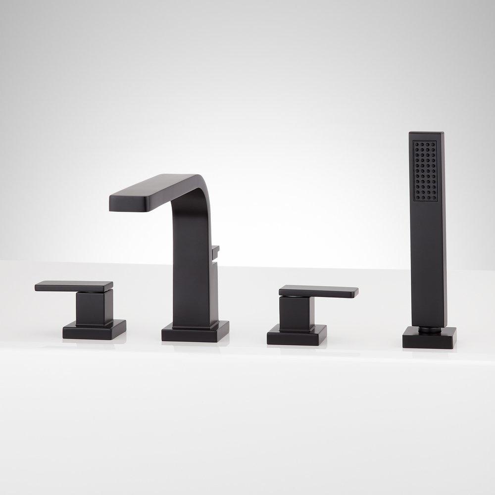 4- Hole Roman Tub Faucet and Hand Shower in Matte Black - Rough In Valve Included 