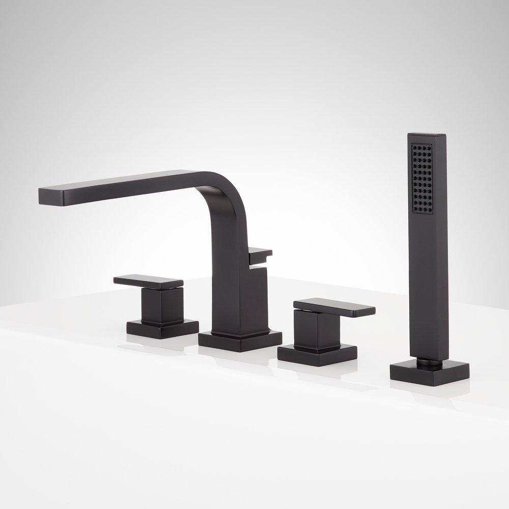 4- Hole Roman Tub Faucet and Hand Shower in Matte Black - Rough In Valve Included 
