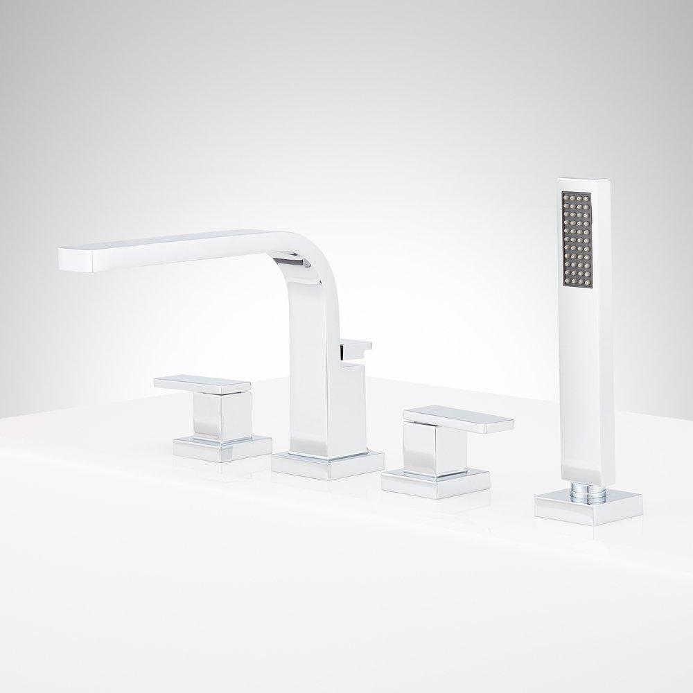 Two Handle Roman Tub Faucet Set in Chrome - Valve and Hand Shower Included 