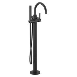 Single Handle Floor Mount Tub Filler with Hand Shower in Matte Black (Trim Only)