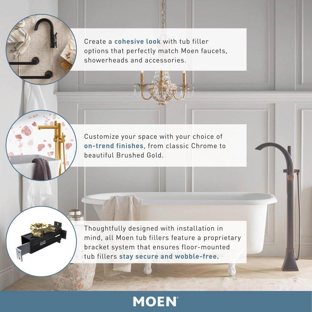 Moen Brushed Gold Single Handle Floor Mount Tub Filler with Hand Shower (Trim Only) 