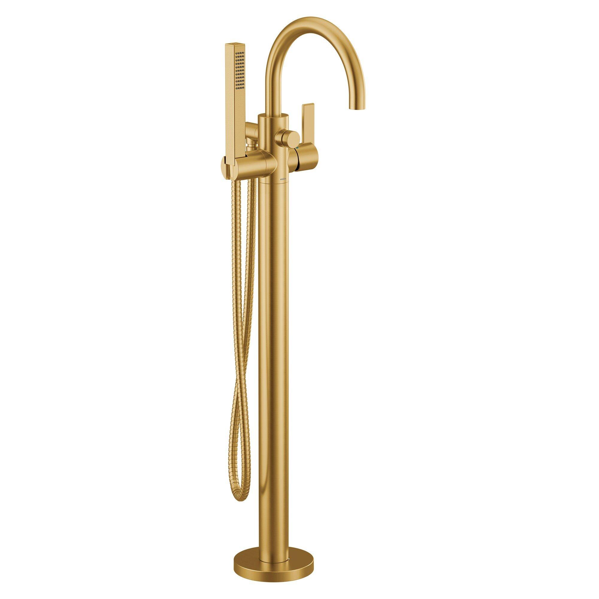 Moen Brushed Gold Single Handle Floor Mount Tub Filler with Hand Shower (Trim Only) 