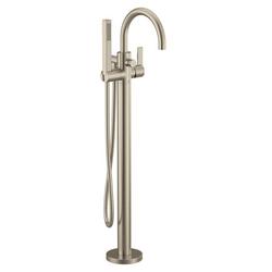 Single Handle Floor Mount Tub Filler with Hand Shower in Brushed Nickel (Trim Only)