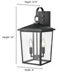 2-Light Outdoor Wall Sconce in Powder Coated Black 