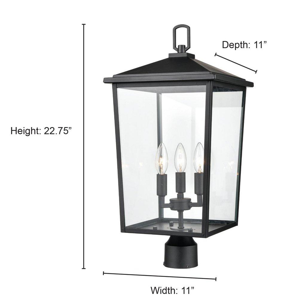 3-Light Outdoor Post Lantern in Powder Coated Black 