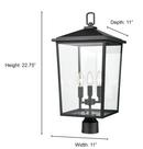 3-Light Outdoor Post Lantern in Powder Coated Black 