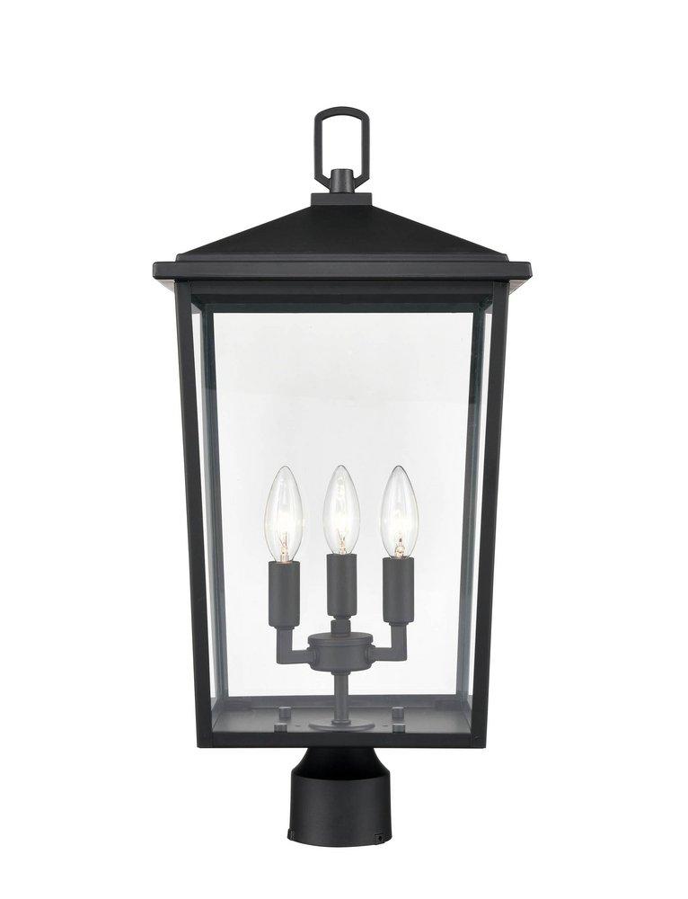 3-Light Outdoor Post Lantern in Powder Coated Black 
