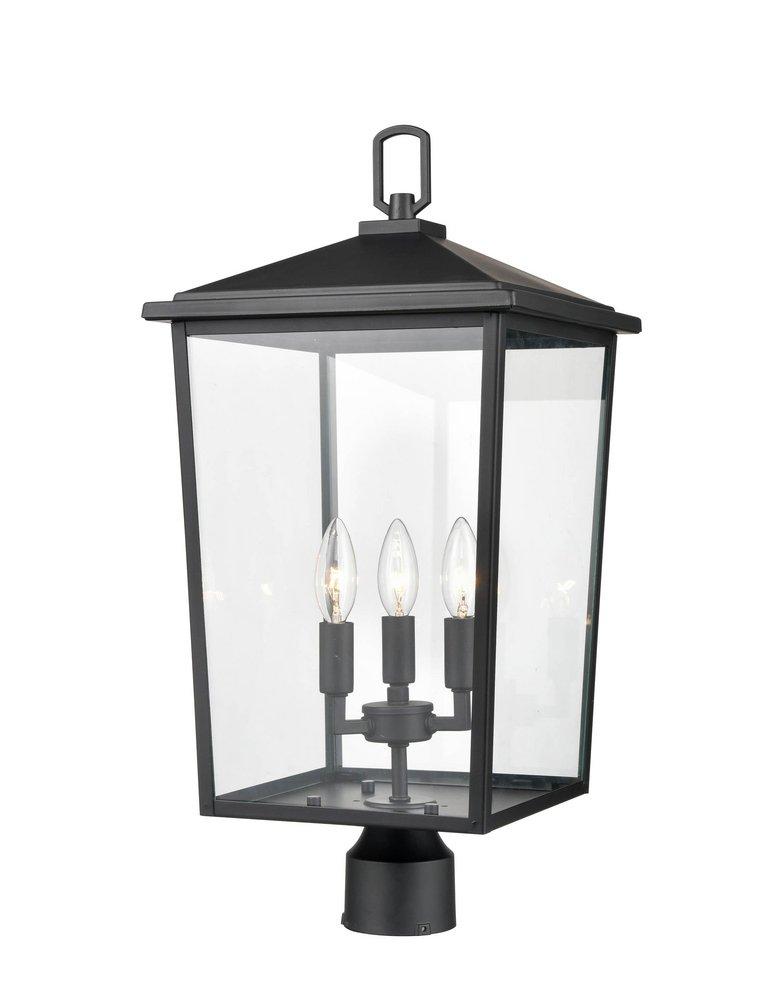 3-Light Outdoor Post Lantern in Powder Coated Black 