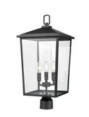 3-Light Outdoor Post Lantern in Powder Coated Black 
