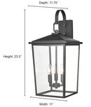 3-Light Outdoor Wall Sconce in Powder Coated Black 