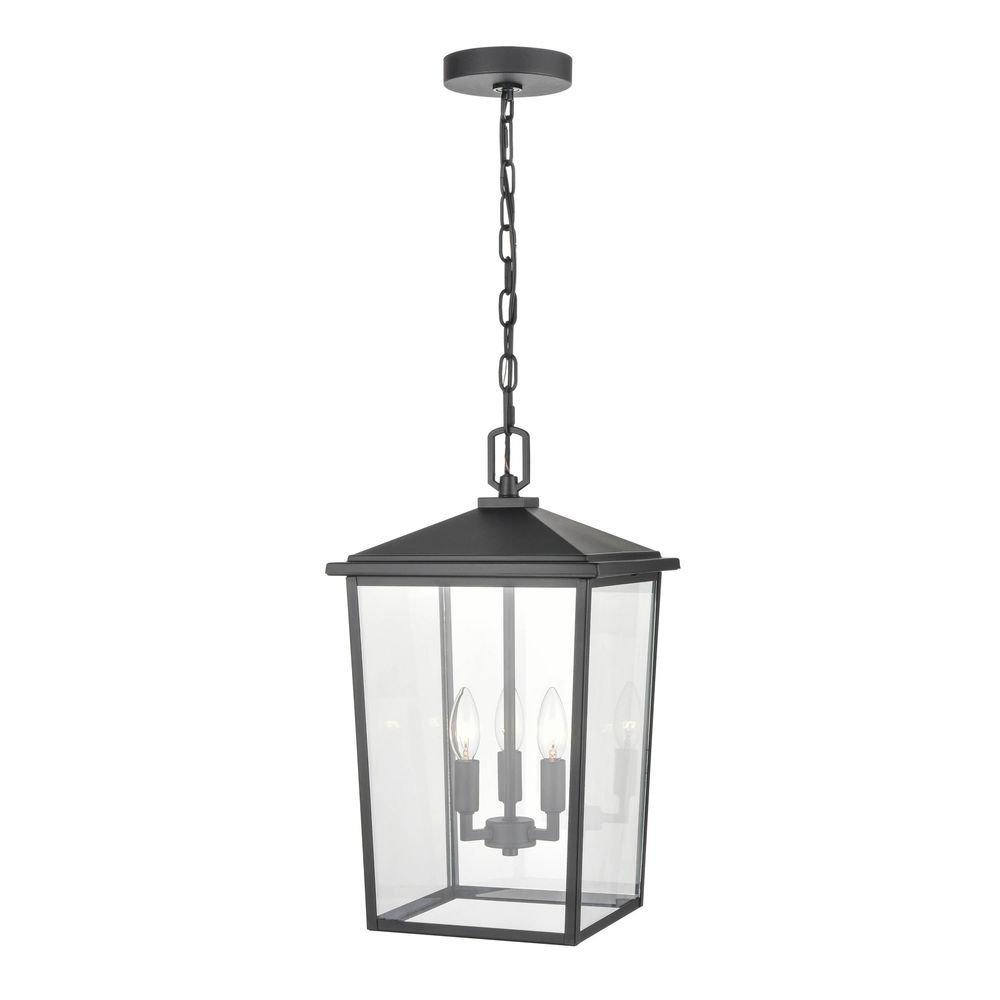 3-Light Outdoor Hanging Lantern in Powder Coated Black 