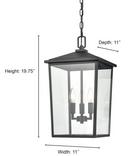 3-Light Outdoor Hanging Lantern in Powder Coated Black 