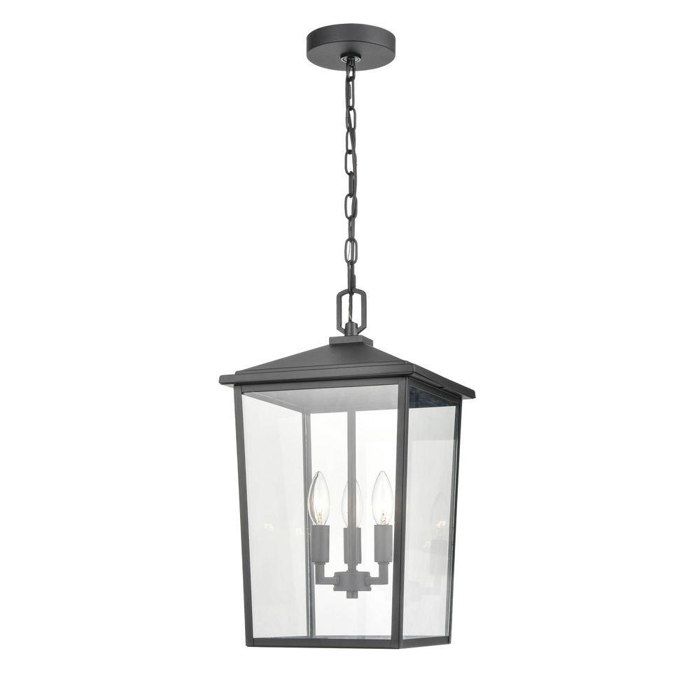 3-Light Outdoor Hanging Lantern in Powder Coated Black 