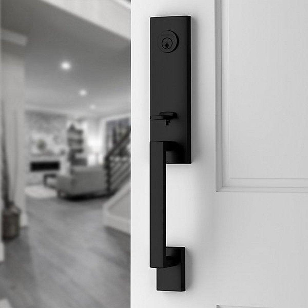 Baldwin Satin Black Grip Keyed Entry and Single Point Handle Set in Satin Black 