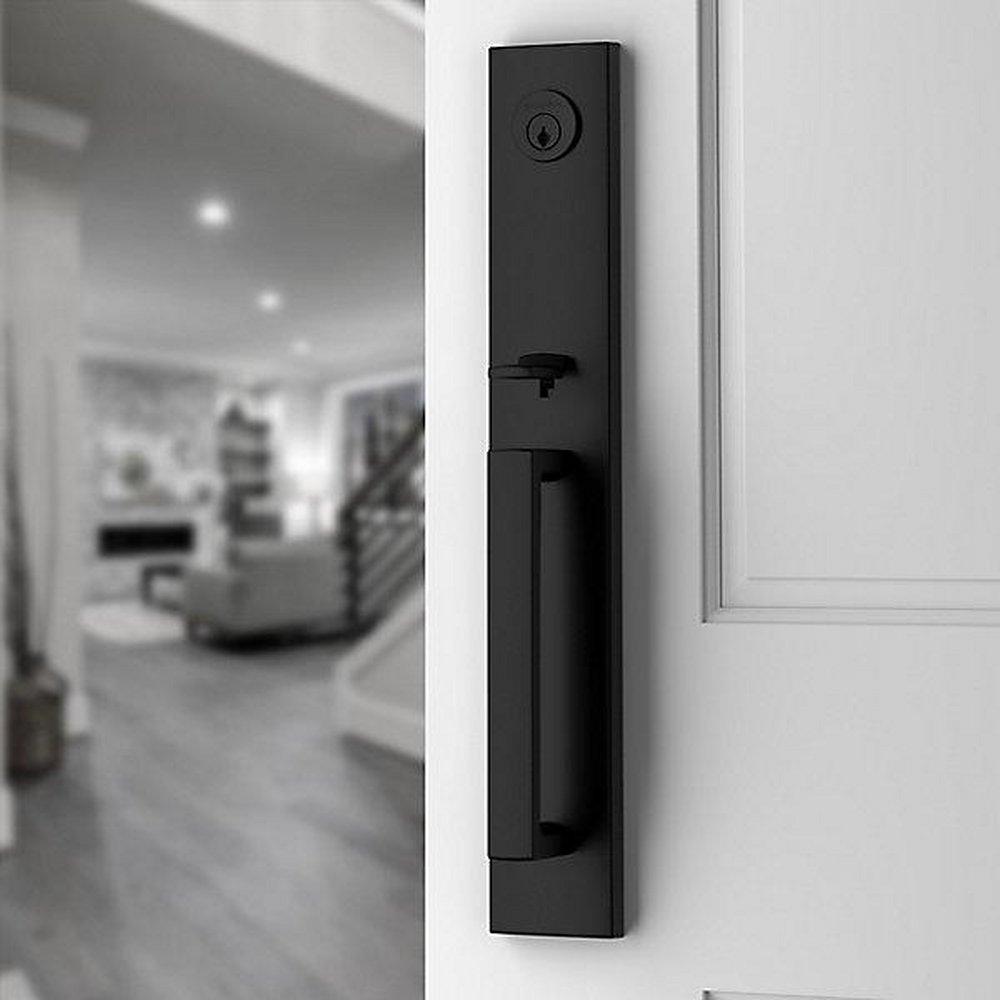 Baldwin Satin Black Grip Keyed Entry and Single Point Handle Set in Satin Black 