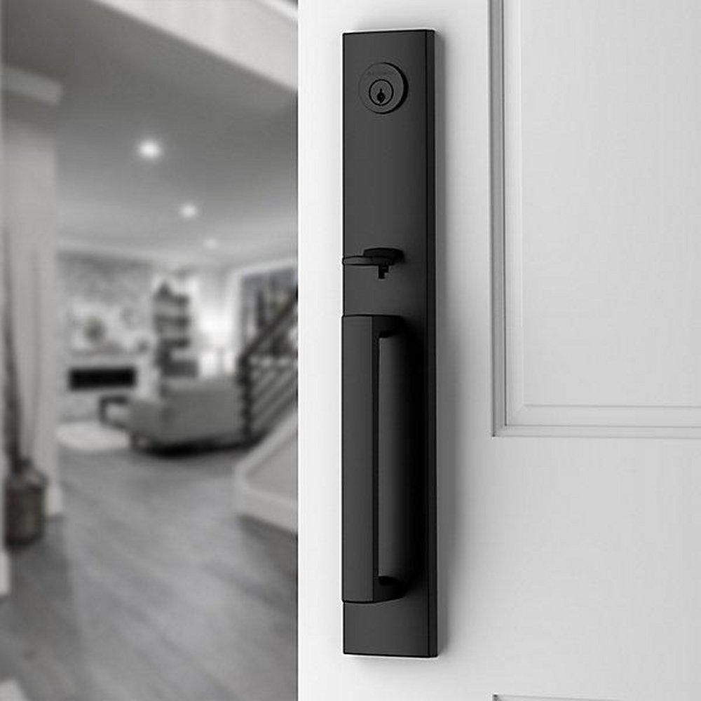 Baldwin Satin Black Grip Keyed Entry and Single Point Handle Set in Satin Black 