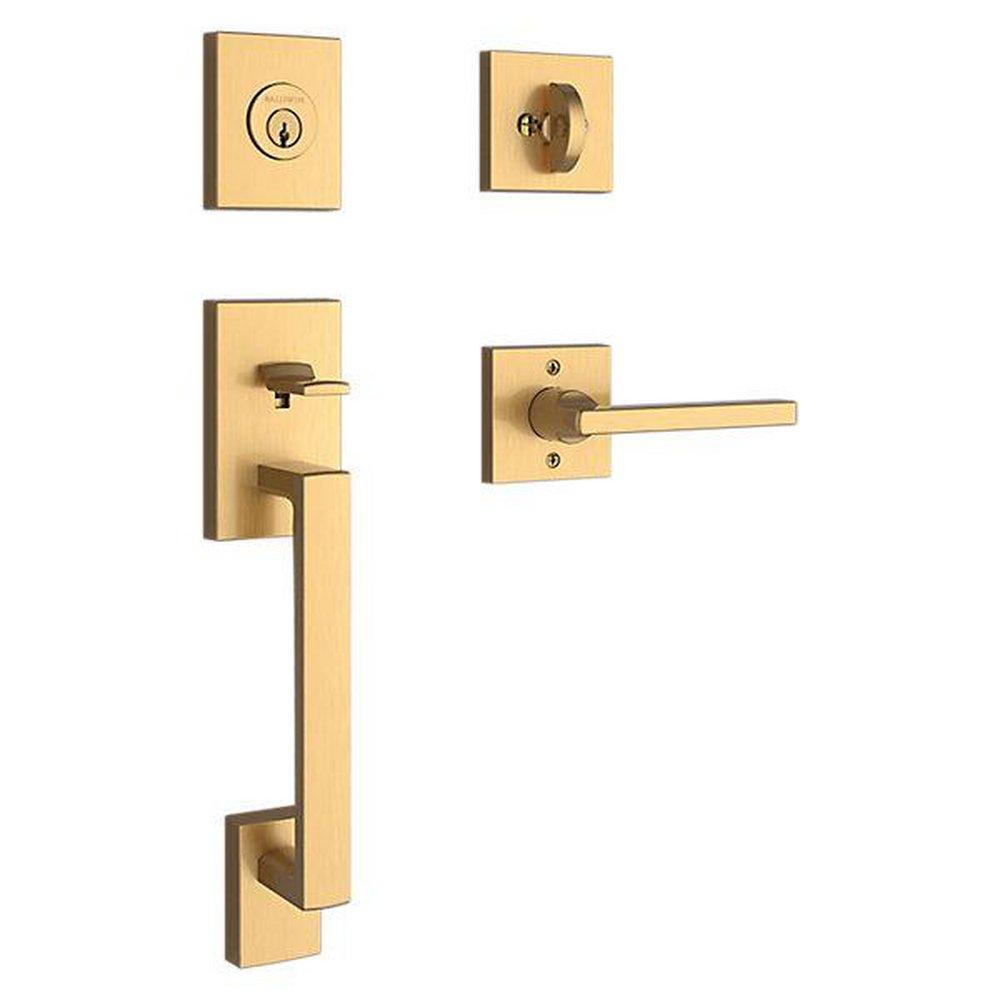 Baldwin Lifetime Satin Brass Grip Keyed Entry and Single Point Cylinder in Lifetime Satin Brass 