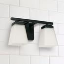 13 2-LIGHT VANITY IN MATTE BLACK WITH SOFT WHITE GLASS SHADE 