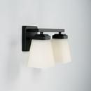 13 2-LIGHT VANITY IN MATTE BLACK WITH SOFT WHITE GLASS SHADE 