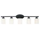 37 5-LIGHT SOFT WHITE GLASS VANITY IN MATTE BLACK 