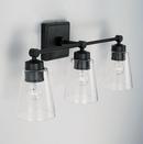23 3-LIGHT VANITY IN MATTE BLACK WITH CLEAR CONE GLASS SHADES 