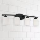 28 4-LIGHT SOFT WHITE GLASS VANITY IN MATTE BLACK 