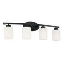28 4-LIGHT SOFT WHITE GLASS VANITY IN MATTE BLACK 