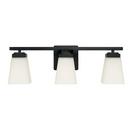 22 3-LIGHT VANITY IN MATTE BLACK WITH SOFT WHITE GLASS SHADE 