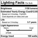 100 W Dimmable Incandescent Medium E-26 