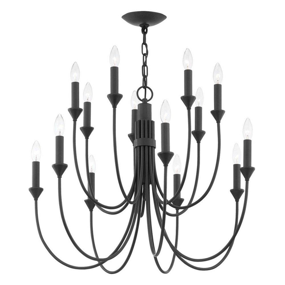 Troy Lighting Forged Iron 25-1/4 x 30 in. 40W 2-Tier 14-Light Incandescent Transitional Chandelier 