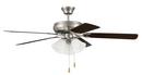 52 CEILING FAN IN BNK WITH BRUSHED NICKEL/WALNUT REVERSIBLE BLADES AND WHITE FROST 635 GLASS BELL 3LIGHT KIT 