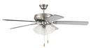 52 CEILING FAN IN BNK WITH BRUSHED NICKEL/WALNUT REVERSIBLE BLADES AND WHITE FROST 635 GLASS BELL 3LIGHT KIT