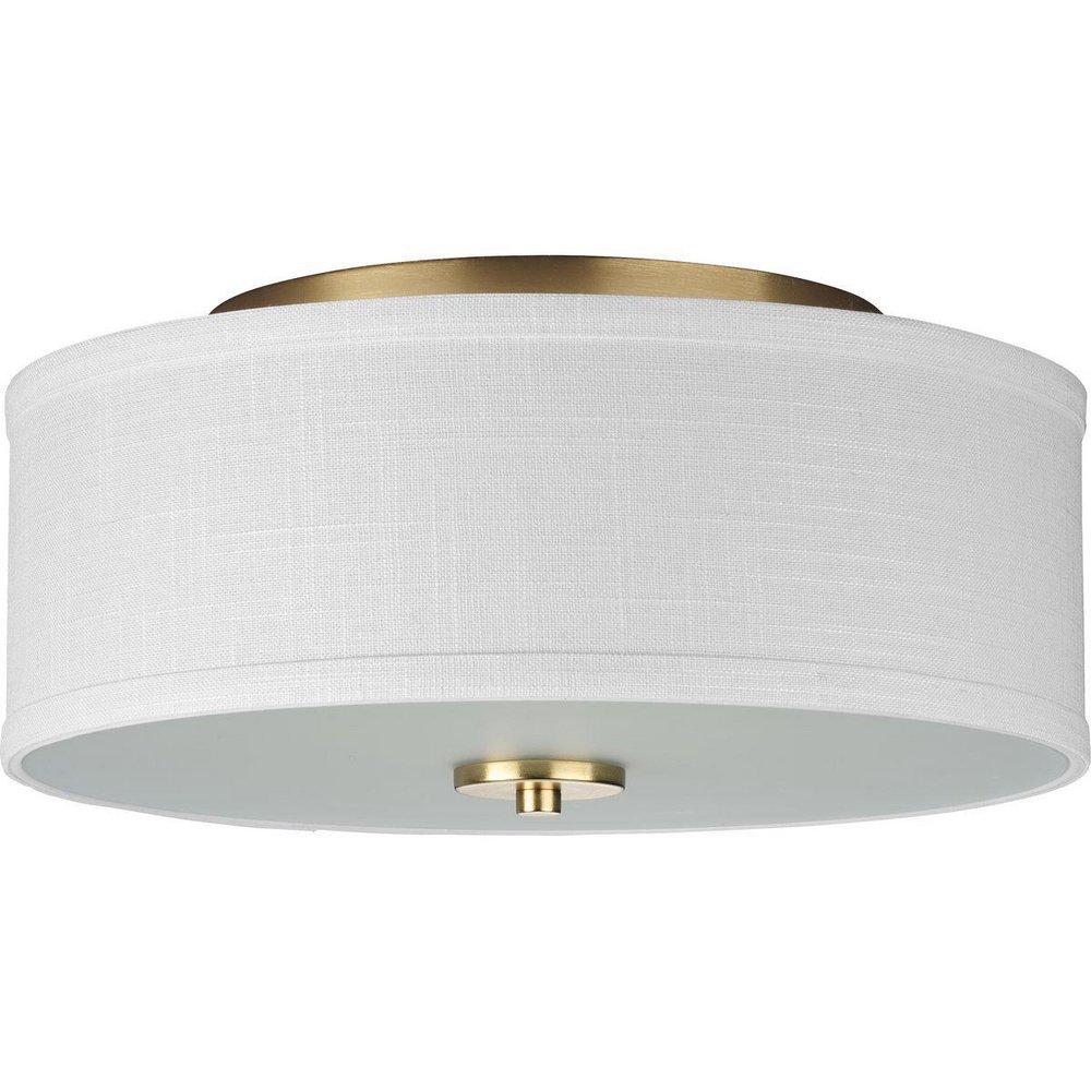Progress Lighting Satin Brass 13 x 5-1/2 in. 60W 2-Light Incandescent Flush Mount Ceiling Fixture 