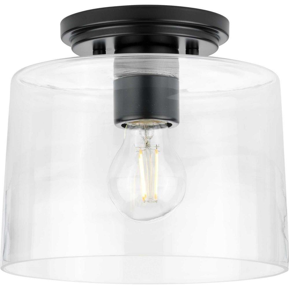 Progress Lighting Matte Black 60W 1-Light Medium E-26 Incandescent Semi-Flush Mount Ceiling Fixture 