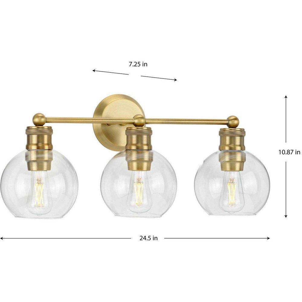 Progress Lighting Vintage Brass 100W 3-Light Medium E-26 Vanity Fixture 