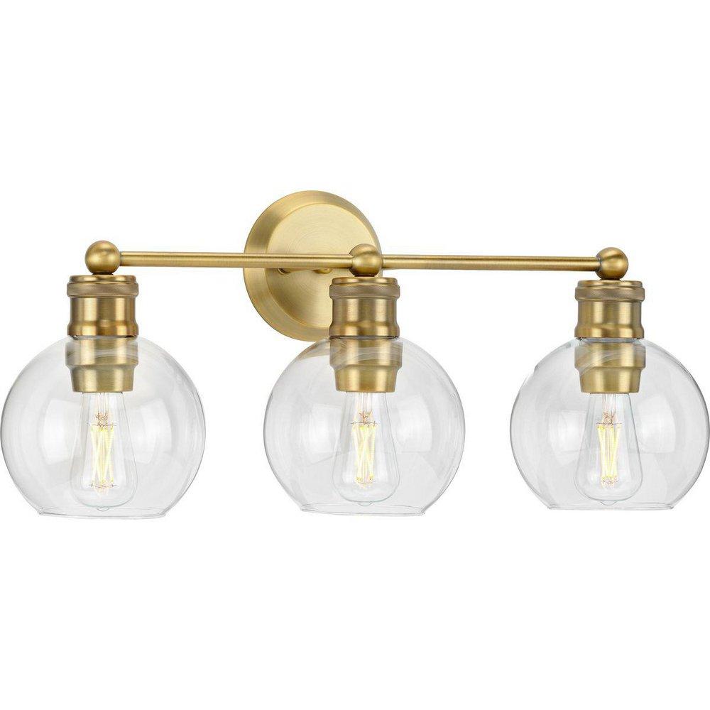 Progress Lighting Vintage Brass 100W 3-Light Medium E-26 Vanity Fixture 