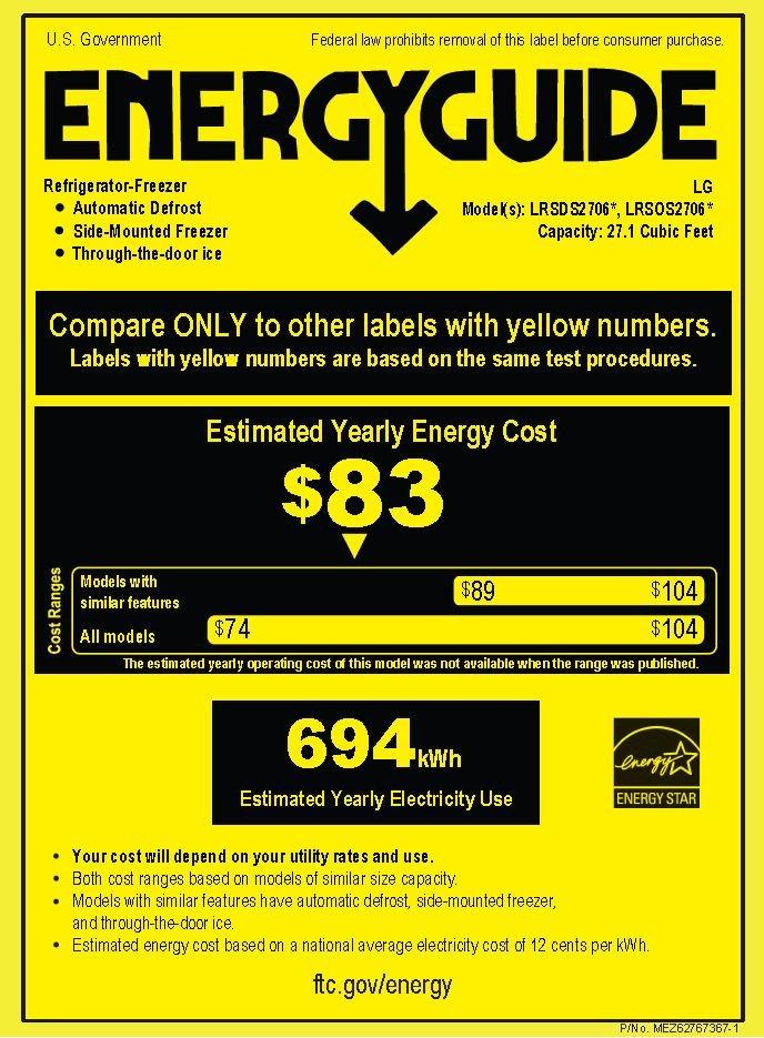 LG Electronics Stainless Steel 35-7/8 in. 27 cu. ft. Side-By-Side Refrigerator 