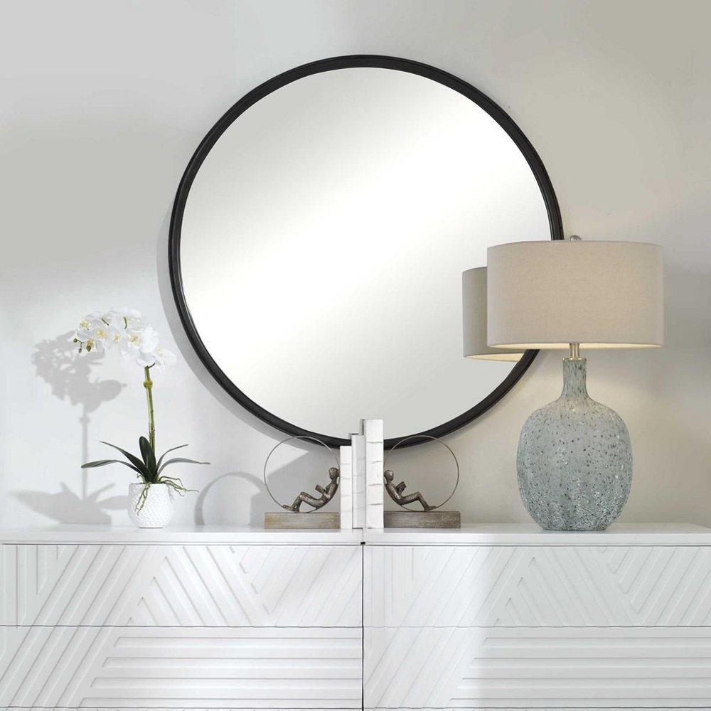 Uttermost Aged Black 2 x 44 in. Flat Edge Round Framed Mirror in Aged Black 