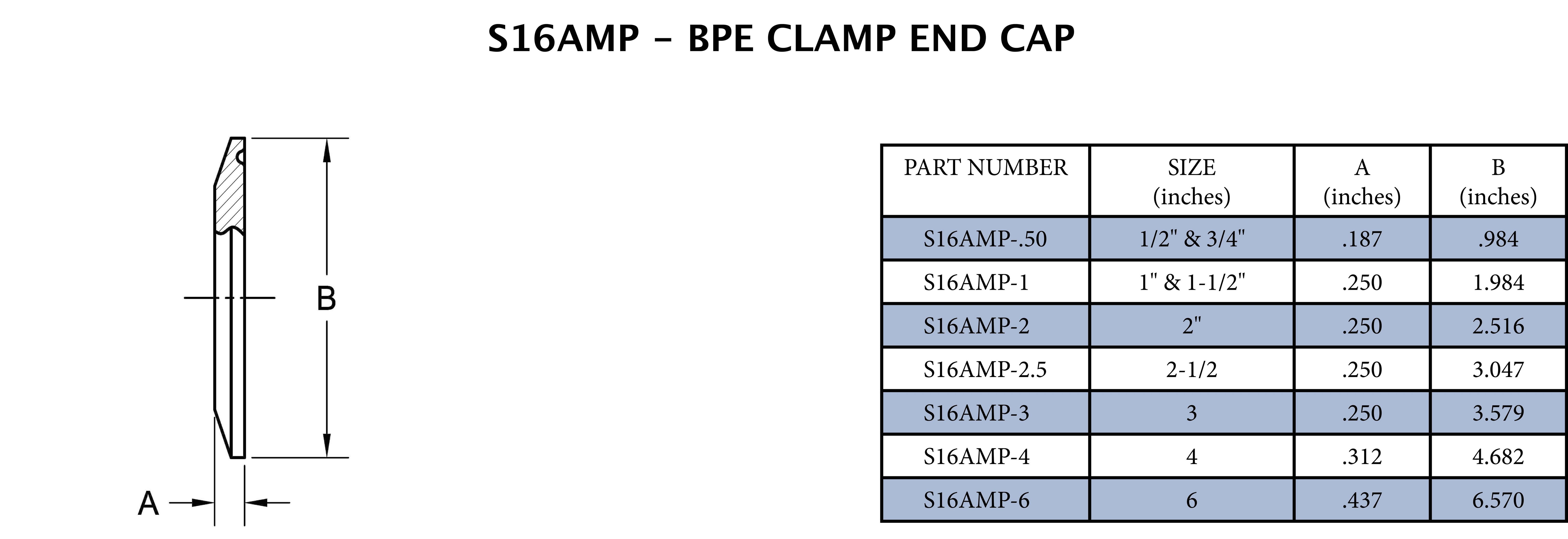 1/2 x 3/4 in. 316L Stainless Steel Clamp End Cap 