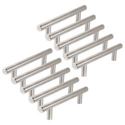 Pack of (10) - 4" Center to Center Round Bar Cabinet Handle / Drawer Pull in Satin Nickel