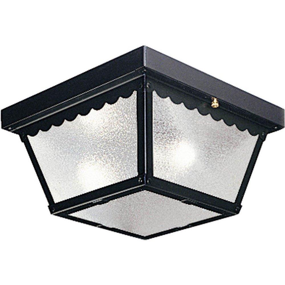 Progress Lighting Black 60 W 2-Light Medium Outdoor Flush Mount Ceiling with Textured Glass 
