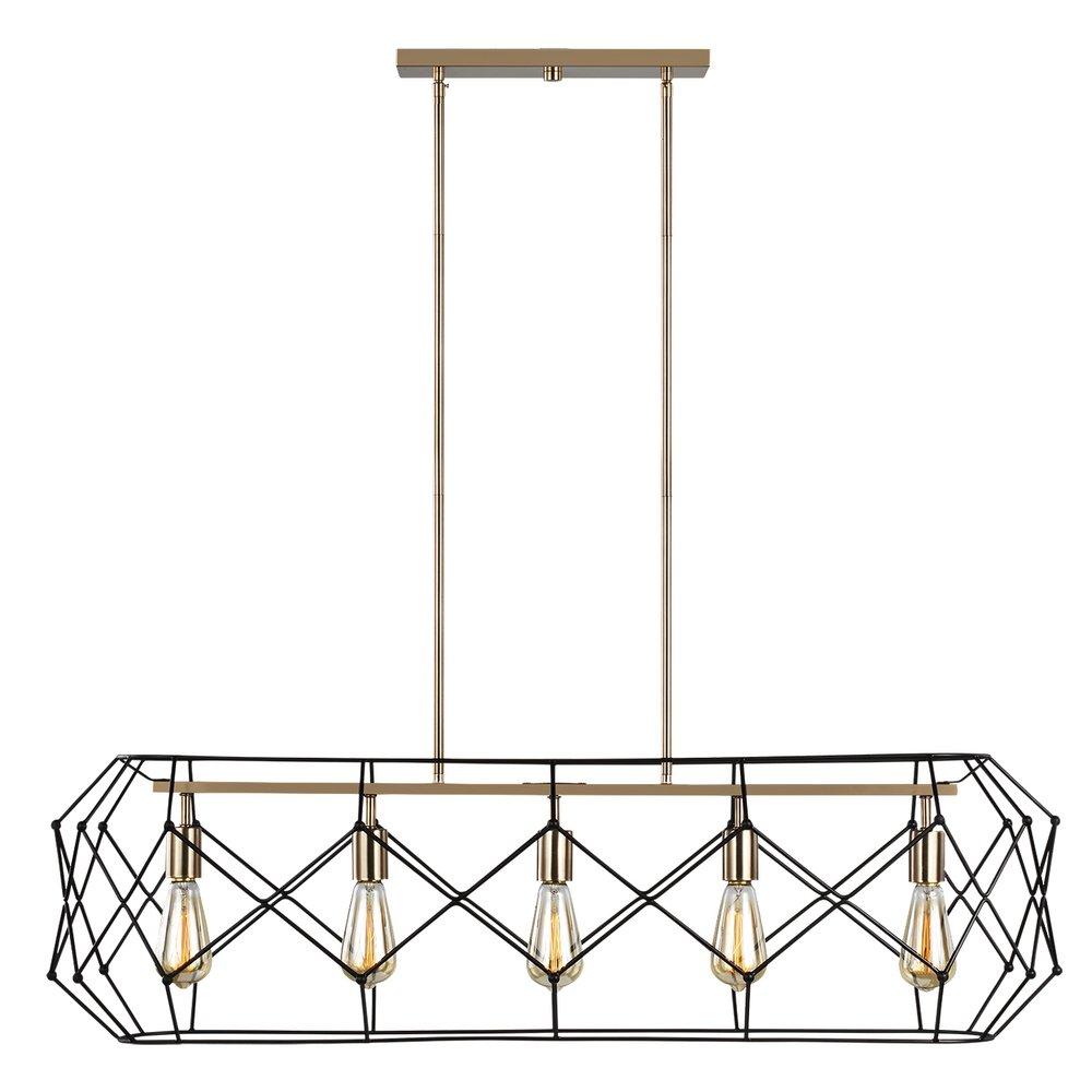 Visual Comfort & Co. Studio Satin Brass 12 x 12 in. 60W 5-Light Geometric, Mid-century Modern, Modern and Vintage Chandelier 