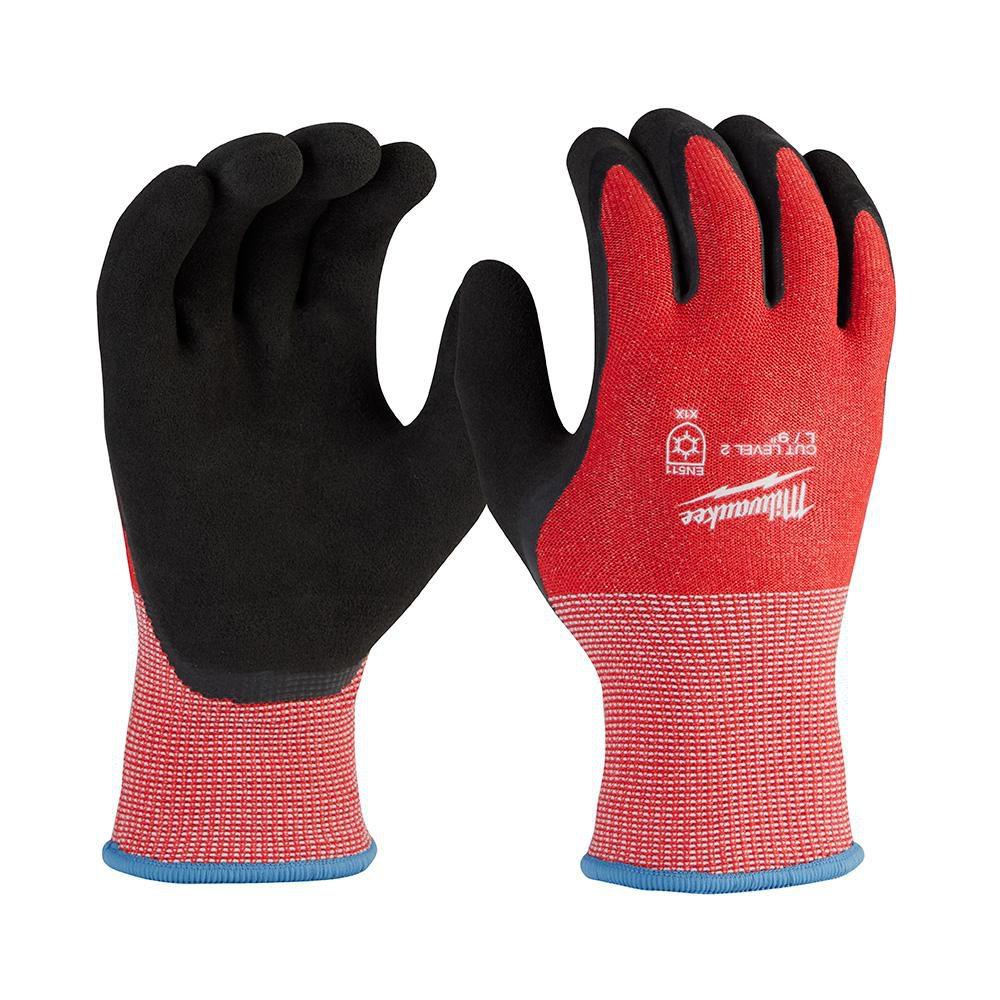 Milwaukee® Black Cotton and Rubber Carpentry, Dipped, High Dexterity Applications, Light Material Handling, Maintenance, Winter Reusable Winter Lined Gloves in Black and Red 
