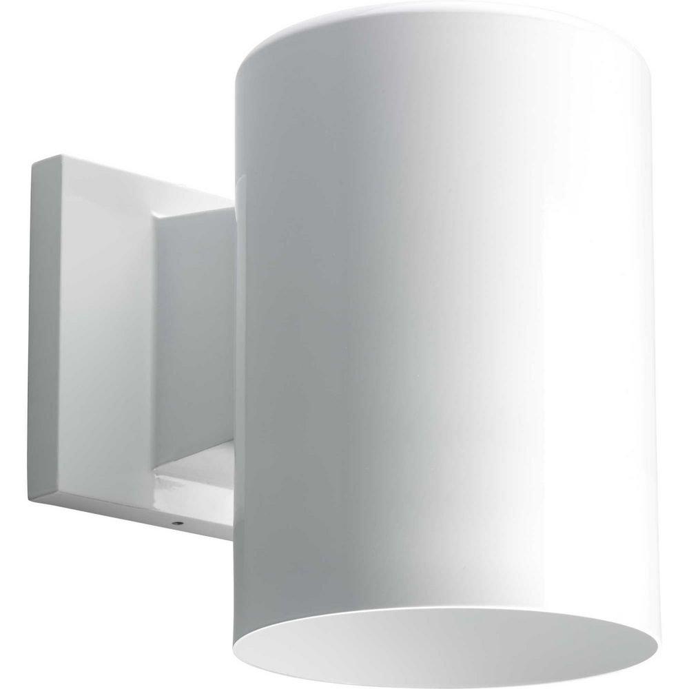 Progress Lighting White 1-Light 75W 7 in. Outdoor Wall Sconce with Metal Cylinder Shade 