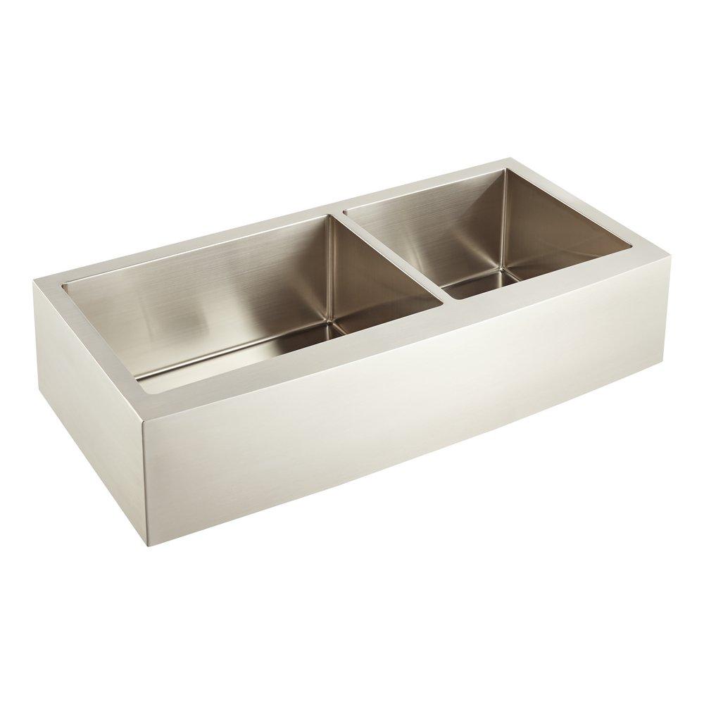 Signature Hardware Stainless Steel 42 x 20-3/4 in. Double Bowl Farmhouse Kitchen Sink 