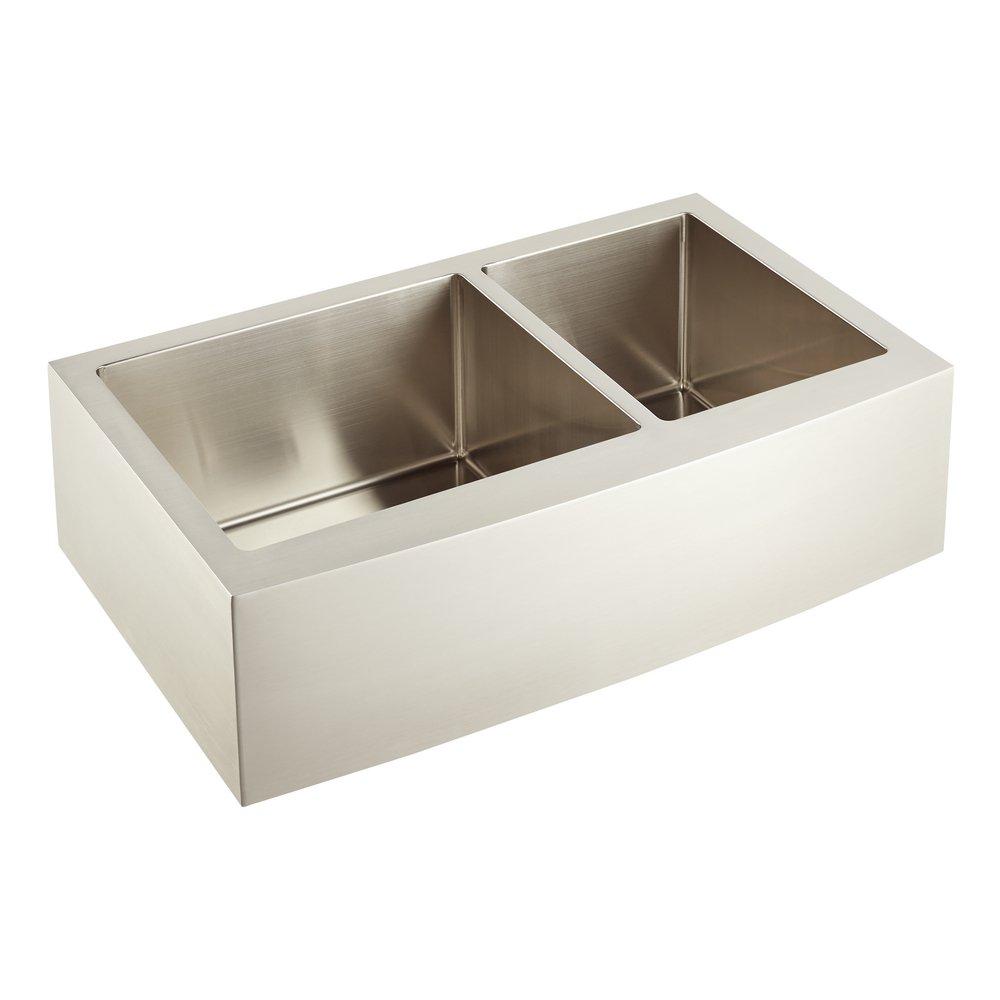 Signature Hardware Stainless Steel 36 x 20-3/4 in. Double Bowl Farmhouse Kitchen Sink 