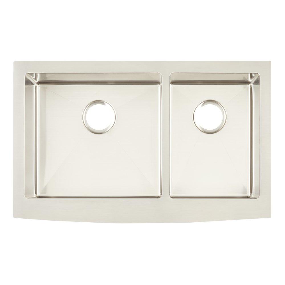 Signature Hardware Stainless Steel 36 x 20-3/4 in. Double Bowl Farmhouse Kitchen Sink 